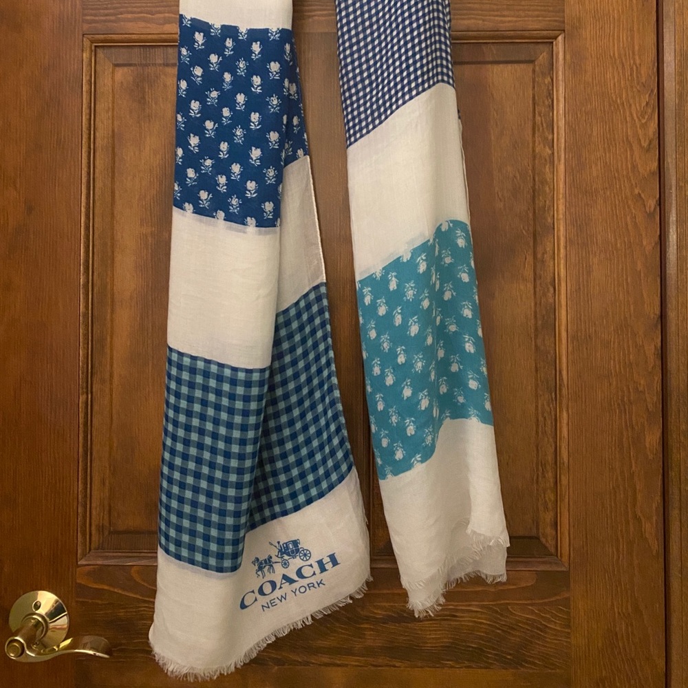 Coach Blue & White Floral Print Scarf